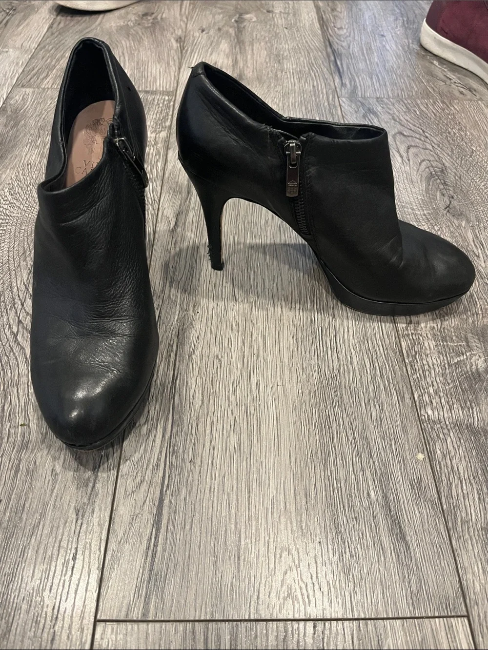 Vince Camuto Black Leather Zip Ankle Booties